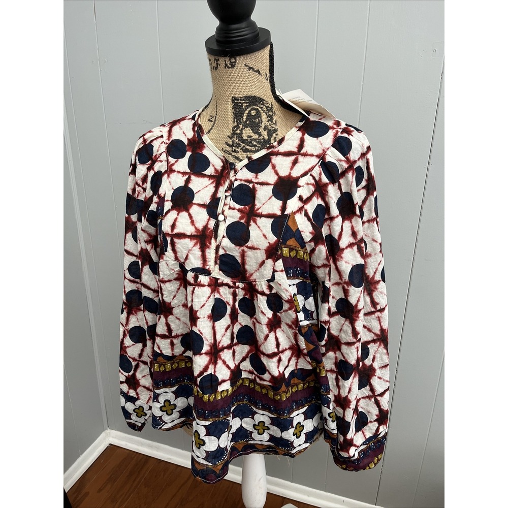 Solitaire Womens Top Size Small‎ Tie Die Geometric Long Sleeve Multicolor Blouse